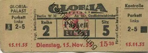 Deutschland - Berlin - Gloria Palast an der Gedächtniskirche - Kino Eintrittskarte 1955
