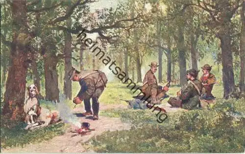 Jagd - Jagdgesellschaft - signiert B. Kaufmann - Künstleransichtskarte ca. 1900 - coloriert
