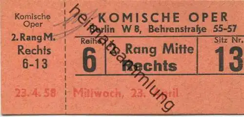 Deutschland - Berlin - Komische Oper Behrenstraße 55/57 - Eintrittskarte 1956 - beschrieben "Albert Herring" Benj. Britt