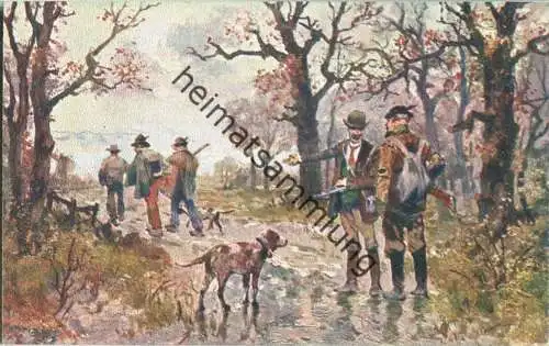 Jagd - Jagdgesellschaft - Künstleransichtskarte ca. 1900 - coloriert