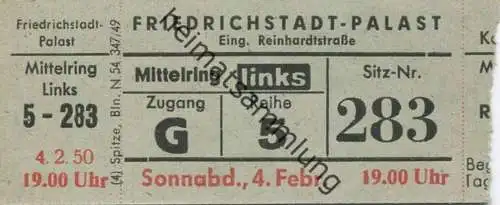 Deutschland - Berlin - Friedrichstadt-Palast Eingang Reinhardtstraße - Eintrittskarte 1950