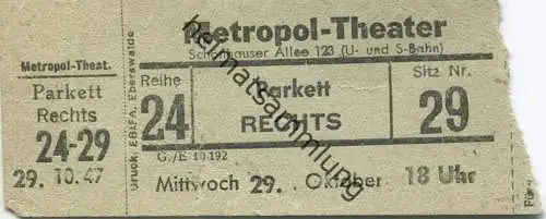 Deutschland - Berlin - Metropol-Theater - Schönhauer Allee 123 - Eintrittskarte 1947