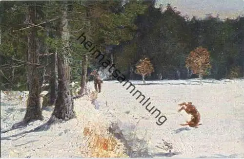Jagd - Jäger - Hase - Künstleransichtskarte ca. 1900 - coloriert