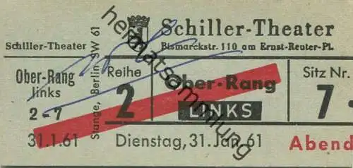 Deutschland - Berlin - Schiller-Theater - Bismarckstraße 110 am Ernst-Reuter-Platz - Eintrittskarte 1961 - beschrieben "