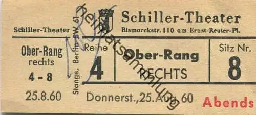 Deutschland - Berlin - Schiller-Theater - Bismarckstraße 110 am Ernst-Reuter-Platz - Eintrittskarte 1960 - beschrieben "