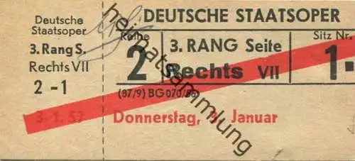 Deutschland - Berlin - Deutsche Staatsoper - Eintrittskarte 1957 - beschrieben "Tosca Puccini"