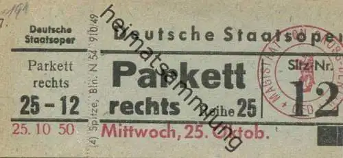 Deutschland - Berlin - Deutsche Staatsoper - Eintrittskarte 1950 - beschrieben "Ein Maskenball Verdi"