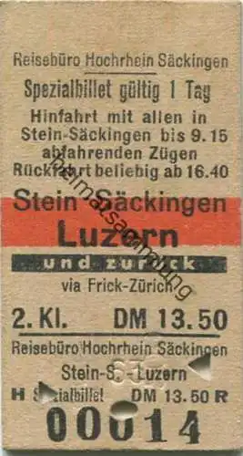 Deutschland - Schweiz - Spezialbillet gültig 1 Tag - Reisebüro Hochrhein Säckingen - Stein-Säckingen Luzern und zurück -