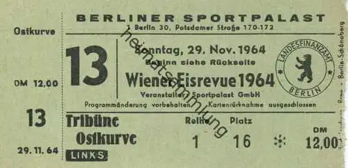 Deutschland - Berlin - Sportpalast - Wiener Eisrevue - Eintrittskarte 1964