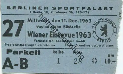 Deutschland - Berlin - Sportpalast - Wiener Eisrevue - Eintrittskarte 1963