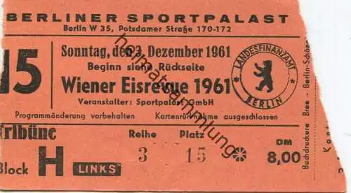 Deutschland - Berlin - Sportpalast - Wiener Eisrevue - Eintrittskarte 1961