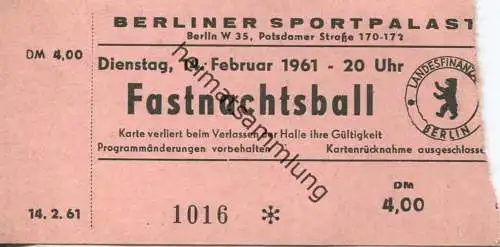 Deutschland - Berlin - Sportpalast - Fasnachtsball - Eintrittskarte 1961