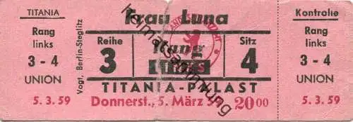 Deutschland - Berlin - Titania-Palast - Frau Luna - Eintrittskarte 1959