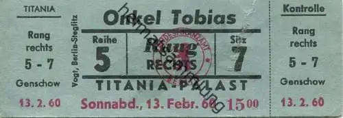 Deutschland - Berlin - Titania-Palast - Onkel Tobias - Eintrittskarte 1960