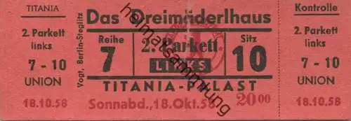 Deutschland - Berlin - Titania-Palast - Das Dreimäderlhaus - Eintrittskarte 1958
