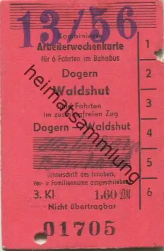 Deutschland - Kombinierte Arbeiterwochenkarte für 6 Fahrten im Bahnbus Dogern Waldshut und Fahrten im zugschlagfreien Zu