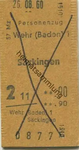Deutschland - Wehr (Baden) Säckingen - Fahrkarte 1960