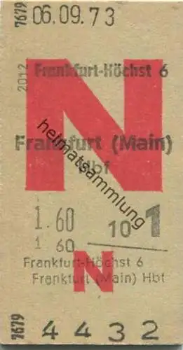 Deutschland - Frankfurt-Höchst Frankfurt (Main) Hbf. - Fahrkarte 1973