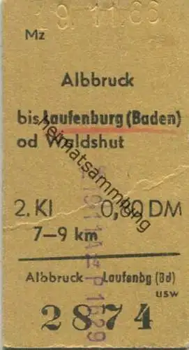 Deutschland - Albbruck bis Laufenburg (Baden) od Waldshut - Fahrkarte 2. Kl. 1966