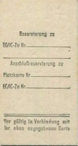 Deutschland - Unentgeltliche Reservierung - 1990 Zug 345 von Hannover nach Berlin - 2. Kl.