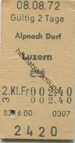 Schweiz - Alpnach Dorf Luzern - Fahrkarte 2. Kl. 1972