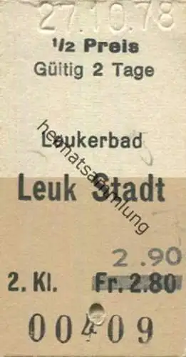 Schweiz - Leukerbad Leuk Stadt - Fahrkarte 1/2 Preis 1978