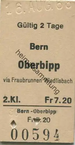 Schweiz - Bern Oberbipp - Fahrkarte 2. Kl. 1968