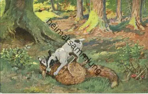 Jagd - Jagdhund - Fuchs - Künstleransichtskarte ca. 1900