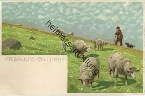 Alfred Mailick - Fröhliche Ostern - Schafe - Künstleransichtskarte ca. 1900