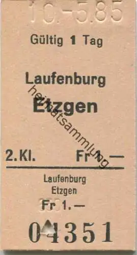 Schweiz - Laufenburg Etzgen - Fahrkarte 1985