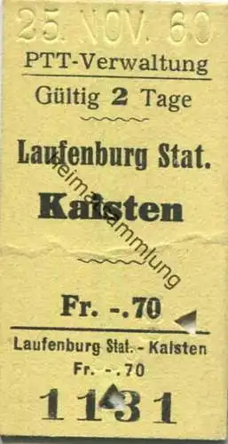 Schweiz - PTT-Verwaltung - Laufenburg Stat. Kaisten - Fahrkarte 1959