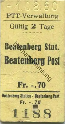 Schweiz - PTT-Verwaltung - Beatenberg Stat. Beatenberg Post - Fahrschein 1960