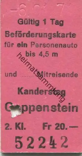 Schweiz - Kandersteg Goppenstein - Beförderungskarte für ein Personenauto bis 4.5m - Fahrkarte 1971
