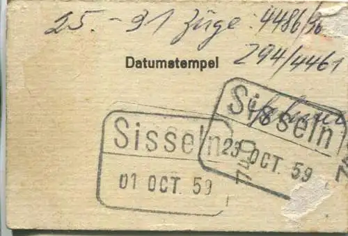 Schweiz - Sisseln - Ausweis zur ausnahmsweisen Benützung des Abonnements an folgenden Tagen - Fahrkarte 1959