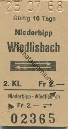 Schweiz - Niederbipp Wiedlisbach - Fahrkarte 1968