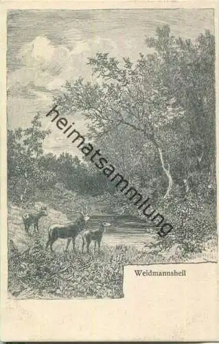 Jagd - Waidmannsheil - Hirsche - Künstleransichtskarte ca. 1900