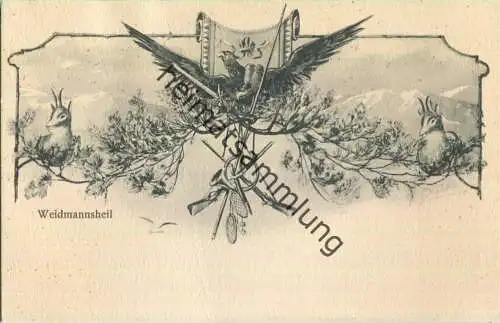 Jagd - Waidmannsheil - Wappen - Künstleransichtskarte ca. 1900