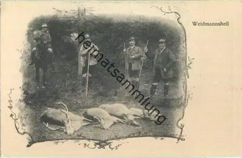 Jagd - Waidmannsheil - erlegtes Wild - Künstleransichtskarte ca. 1900