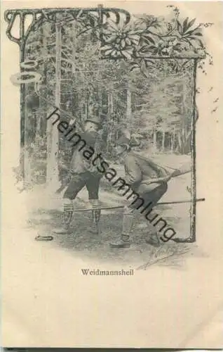 Jagd - Waidmannsheil - zwei Jäger - Künstleransichtskarte ca. 1900