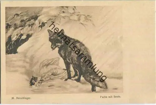 Jagd - M. Beroldinger - Fuchs mit Beute - Künstlerkarte ca. 1900