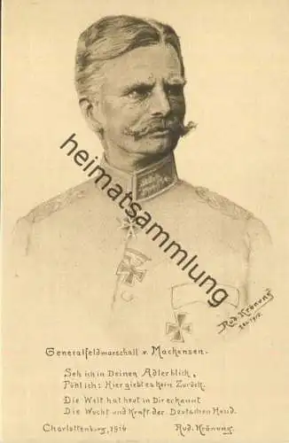 Wohlfahrts-Karte zur Unterstützung deutscher Veteranen E. V. - Generalfeldmarschall von Mackensen - signiert Rud. Krönun