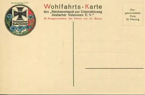 Wohlfahrts-Karte zur Unterstützung deutscher Veteranen E. V. - Generalfeldmarschall von Hindenburg - signiert Rud. Krönu