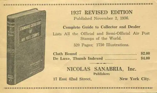 USA - Postkarte mit Zudruck 1936 - Nicolas Sanabria Inc. - Ganzsache gel. 1936