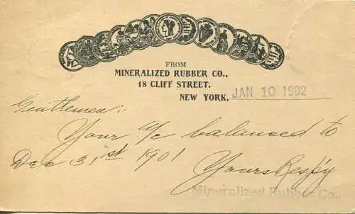 USA - Postkarte mit Zudruck 1902 - Mineralized Rubber Co. - Unterschrift - Ganzsache gel. 1902
