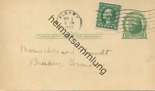 USA - Postkarte mit Zudruck 1922 - New York State Library - Ganzsache gel. 1922