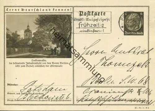 Luckenwalde lädt zum Besuch der Olympiade - Bildpostkarte 1936 - Ganzsache gel. 1936