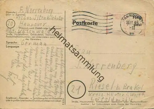 Hannover - Notausgabe - Ganzsache - gel. 1945