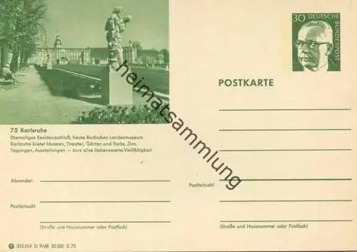 Karlsruhe - Bildpostkarte 1972 - Ganzsache