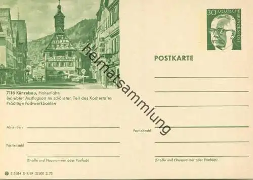 Künzelsau - Bildpostkarte 1972 - Ganzsache