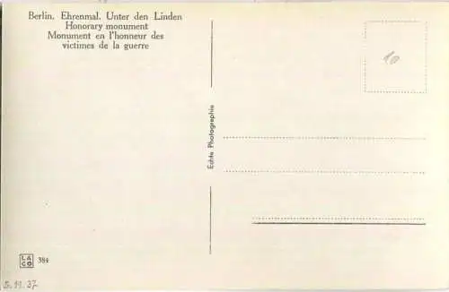 Berlin - Ehrenmal - Foto-Ansichtskarte 30er Jahre